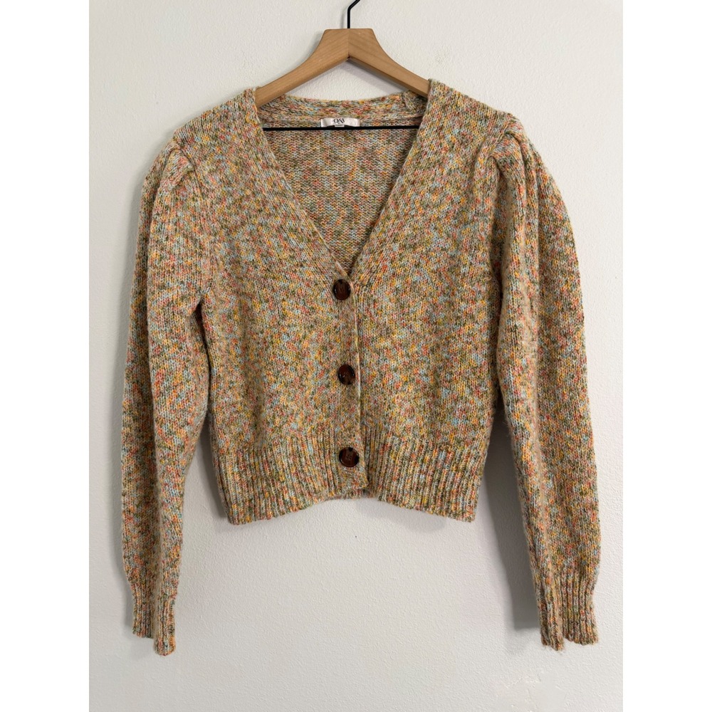 Q&A - Puff Sleeve Knit Cardigan Sweater Multi Color Size‎ Large